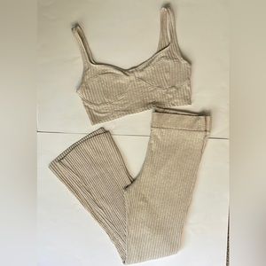 H&M Ribbed Cropped Tank And Matching Flared Bottoms 2 Piece Set Size Large